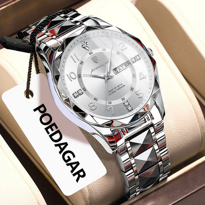 Poedagar 858 Men's Luxury Quartz Watch – Stainless Steel Band, Waterproof, Luminous, Date