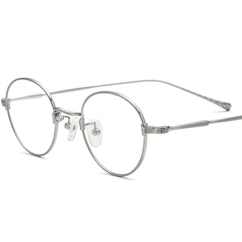 Designer Lightweight Titanium Round Glasses - Silver - MCROONS