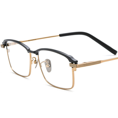 Half-Rim Square Titanium Optical Glasses Frame - Black Gold - MCROONS