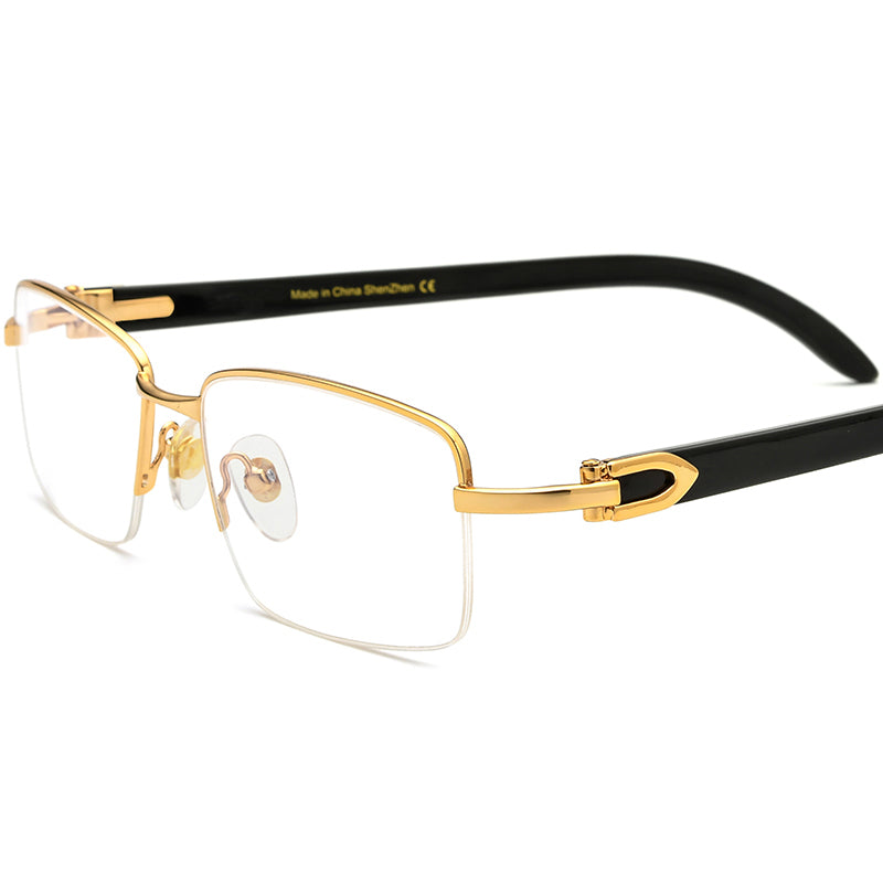 Half-Rim Square Buffalo Horn Optical Frame - MCROONS - Black