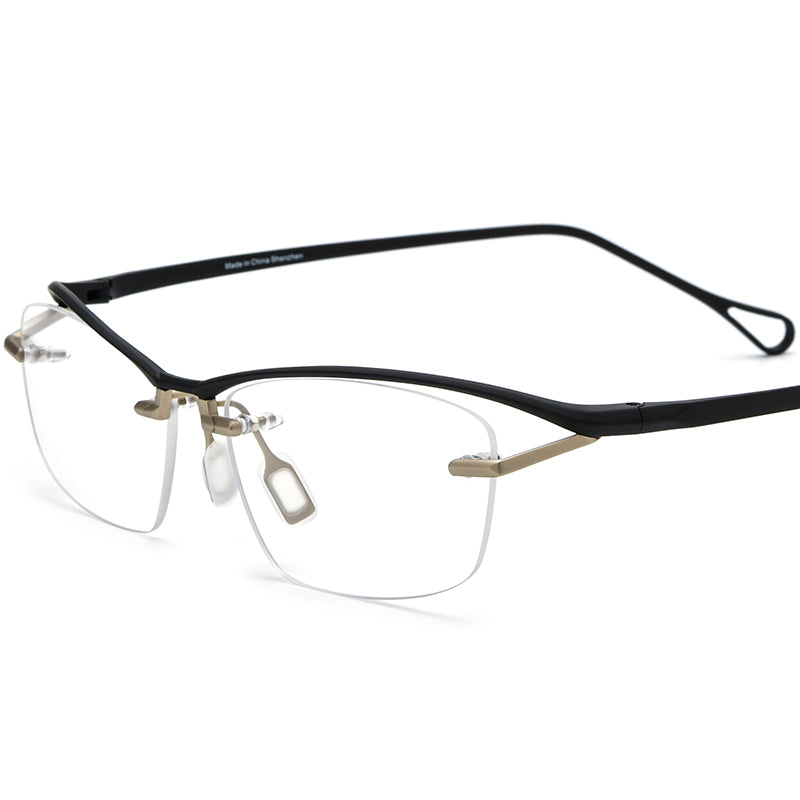 Vintage Half-Rim Colourful Titanium Square Optical Glasses Frame - Gold Black - MCROONS