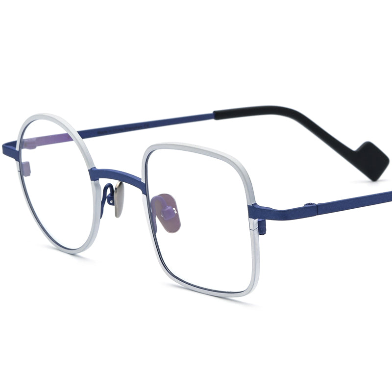 Titanium Geometric Optical Glasses Frame Retro Fashion - White Blue - MCROONS