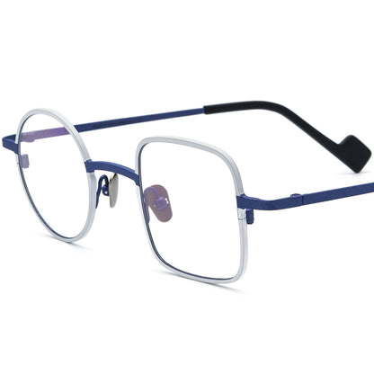 Titanium Geometric Optical Glasses Frame Retro Fashion - White Blue - MCROONS