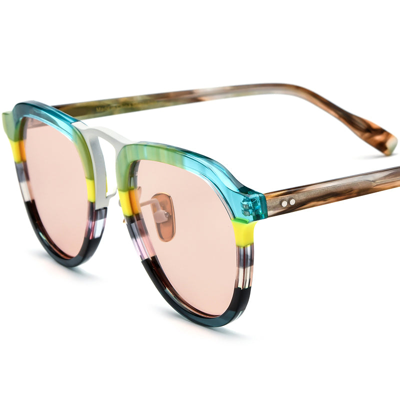 Classic Pilot Style Polarized Mirrored Sunglasses UV400 - White Pink Lens - MCROONS