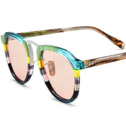 Classic Pilot Style Polarized Mirrored Sunglasses UV400 - White Pink Lens - MCROONS