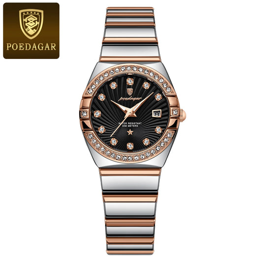 Poedagar 302 Women's Luxury Quartz Watch – Stainless Steel Band, Waterproof, Luminous, Date