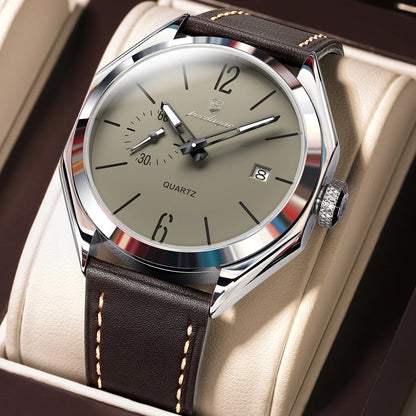 Poedagar 689 Men's Luxury Quartz Watch – Leather Strap, Waterproof, Luminous, Date