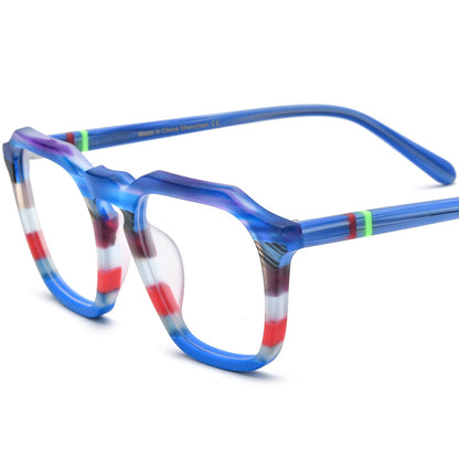 Retro Striped Square Acetate Optical Glasses Frame - Matte Blue - MCROONS
