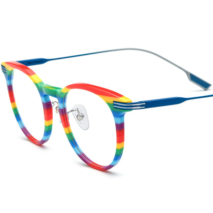 Colourful Acetate Titanium Round Optical Glasses Frame Vintage - Blue - MCROONS