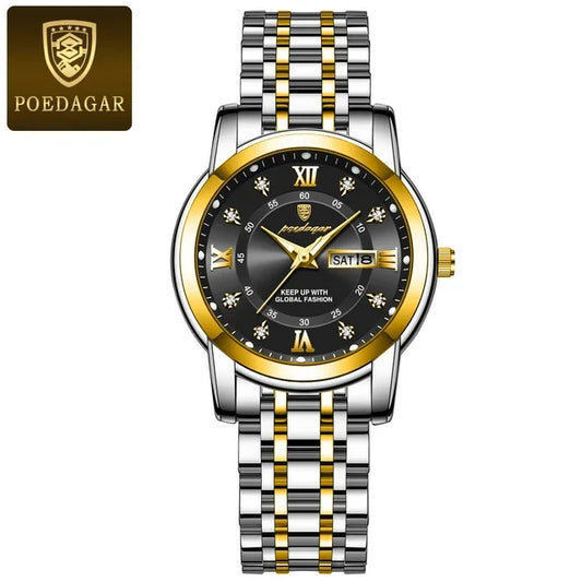 Poedagar 769 Women's Luxury Quartz Watch – Stainless Steel Band, Waterproof, Luminous, Date