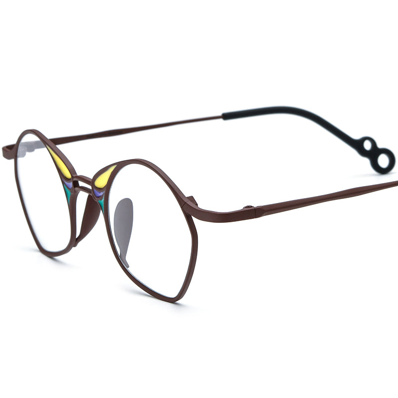Colourful Titanium Small Irregular Optical Glasses Designer - Brown - MCROONS