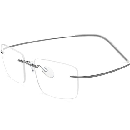 Rimless Titanium Square Optical Glasses Frame - Gray - MCROONS