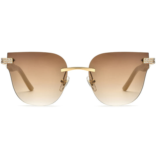 Buffalo Horn Diamante Square Sunglasses - Tea - MCROONS - front view