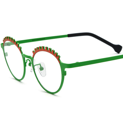 Colourful Titanium Cat Eye Optical Glasses Frame - Orange Green - MCROONS