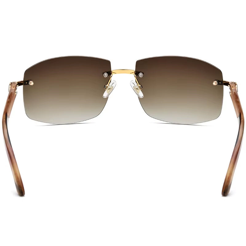 Mottled Buffalo Horn Rimless Square Sunglasses - MCROONS - back view