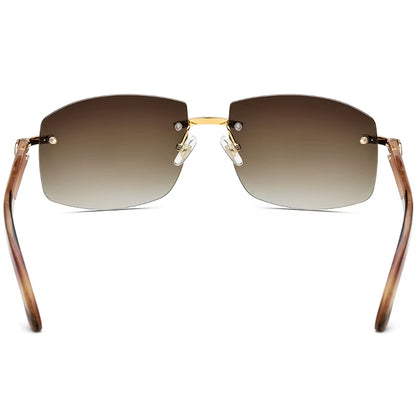 Mottled Buffalo Horn Rimless Square Sunglasses - MCROONS - back view