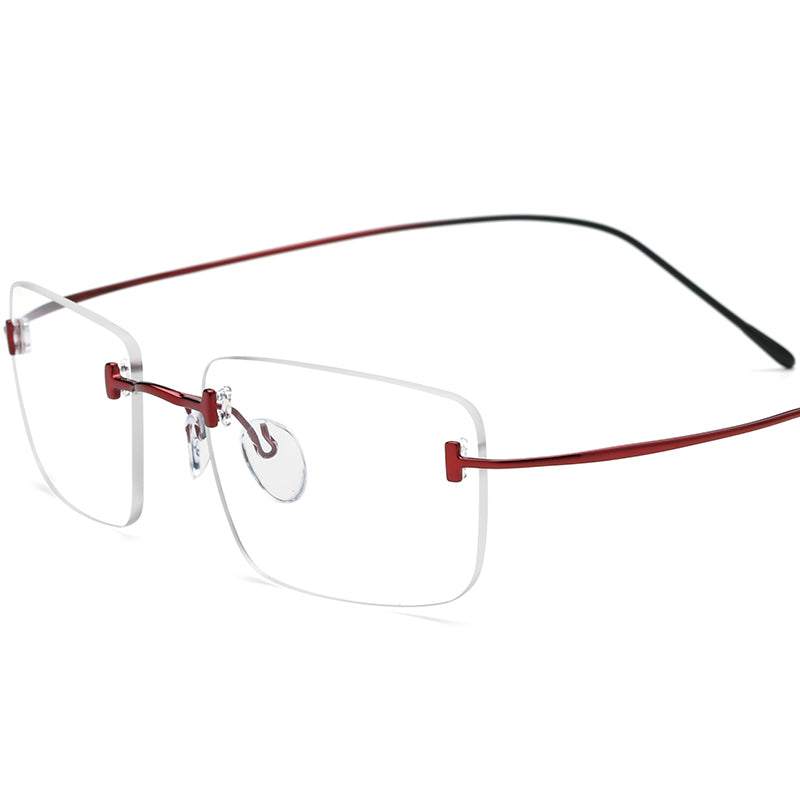 Titanium Square Optical Glasses Frame Rimless Gradient - Red Gradient Black - MCROONS