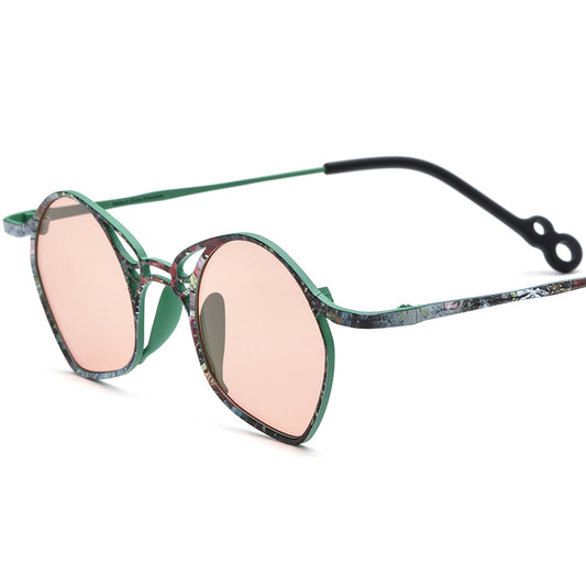 Vintage Titanium Butterfly Polarised Sunglasses - Green Frame Pink Lens - MCROONS