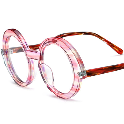 Multicolour Vortex Acetate Round Optical Glasses Frame Retro - Pink - MCROONS