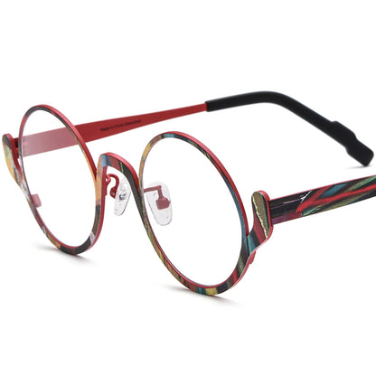 Vintage Titanium Round Optical Glasses Frame - Red - MCROONS