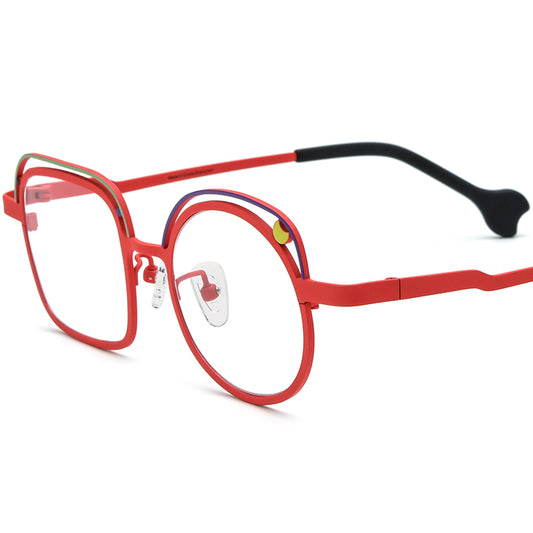 Titanium Square Optical Glasses Frame Retro Fashion - Red - MCROONS