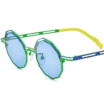 Print Titanium Polygon Sunglasses - Green - MCROONS