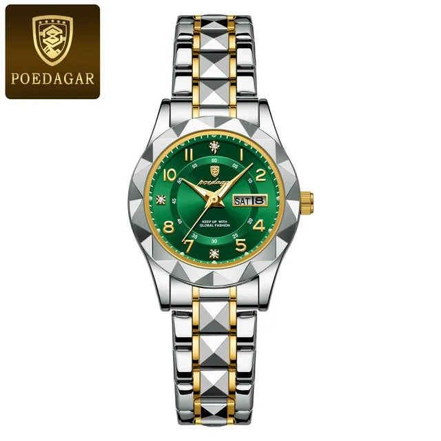 Poedagar 782 Women's Luxury Quartz Watch – Stainless Steel Band, Waterproof, Luminous, Date