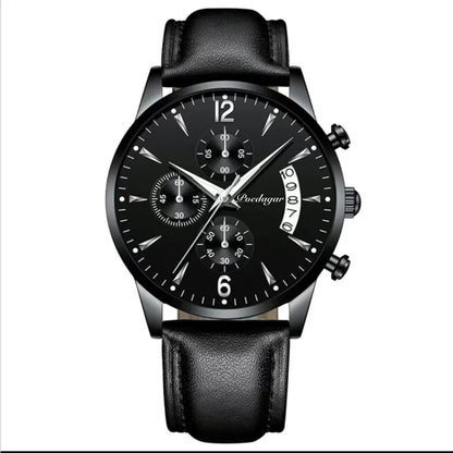 Poedagar 814 Men's Luxury Chronograph Quartz Watch – Leather Strap, Waterproof, Luminous, Date