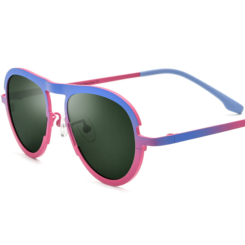 Colourful Titanium Aviator Polarised Sunglasses - Blue Red Frame Dark Green Lens - MCROONS