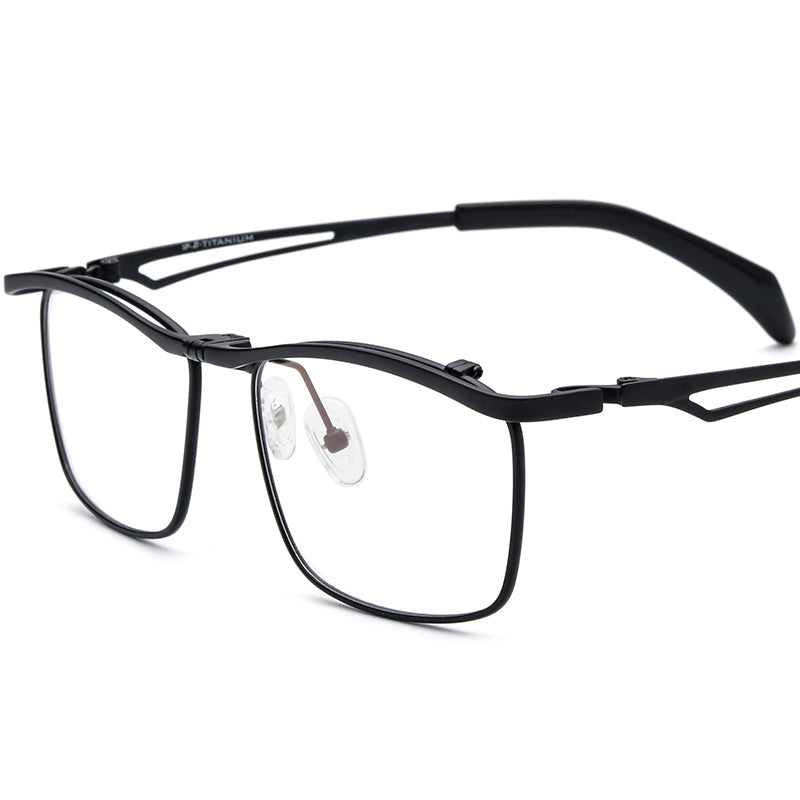 Flip-Up Titanium Square Optical Glasses - Black - MCROONS