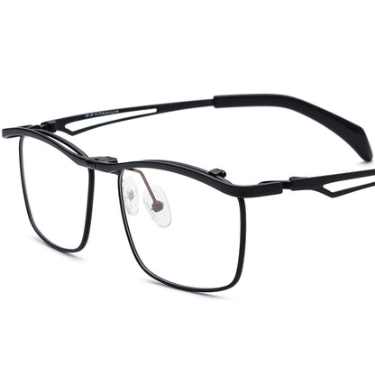 Flip-Up Titanium Square Optical Glasses - Black - MCROONS