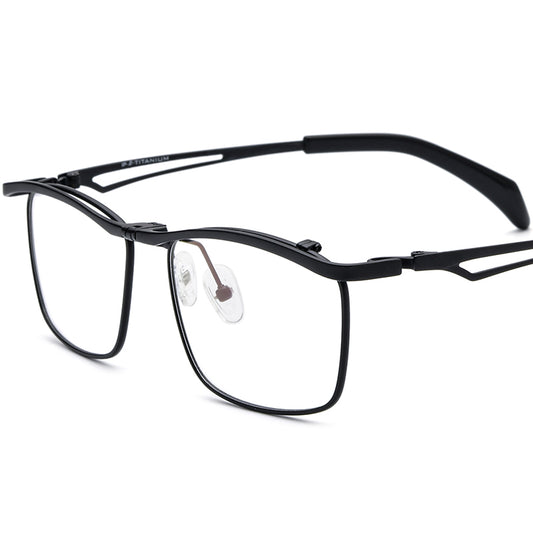 Flip-Up Titanium Square Optical Glasses - Black - MCROONS