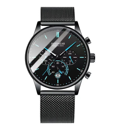 Poedagar 632 Men's Luxury Chronograph Quartz Watch – Stainless Steel Band, Waterproof, Luminous