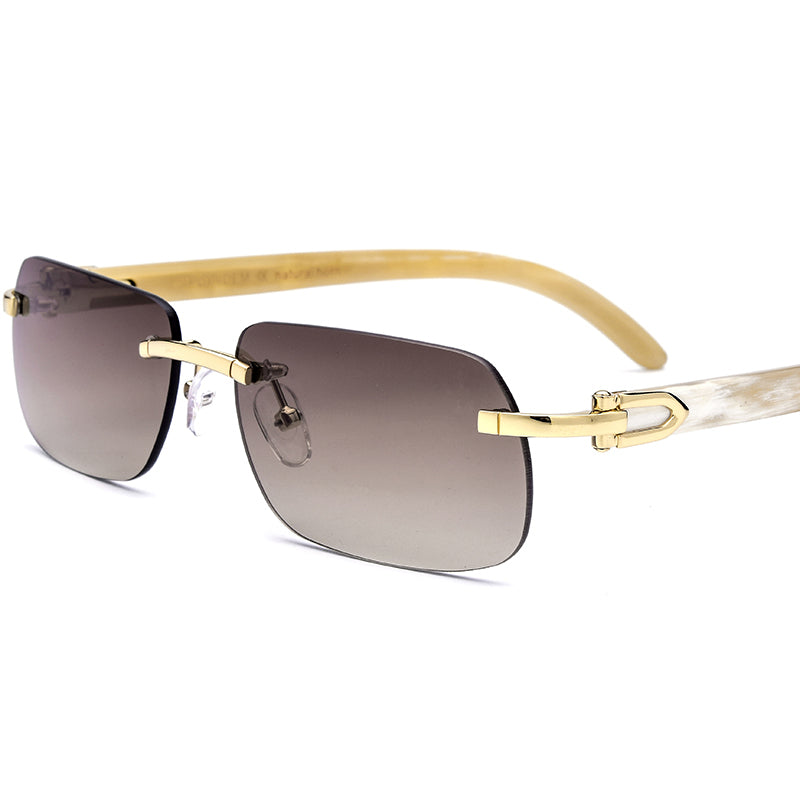 Buffalo Horn Rimless Square Sunglasses - Brown - MCROONS