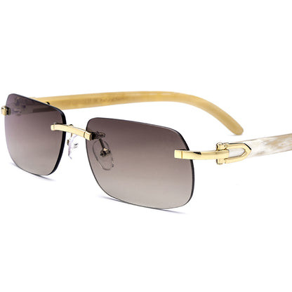 Buffalo Horn Rimless Square Sunglasses - Brown - MCROONS