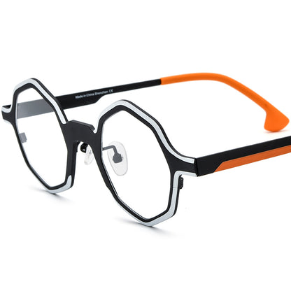 Matte Titanium Octagon Optical Glasses Frame Vintage - Black - MCROONS
