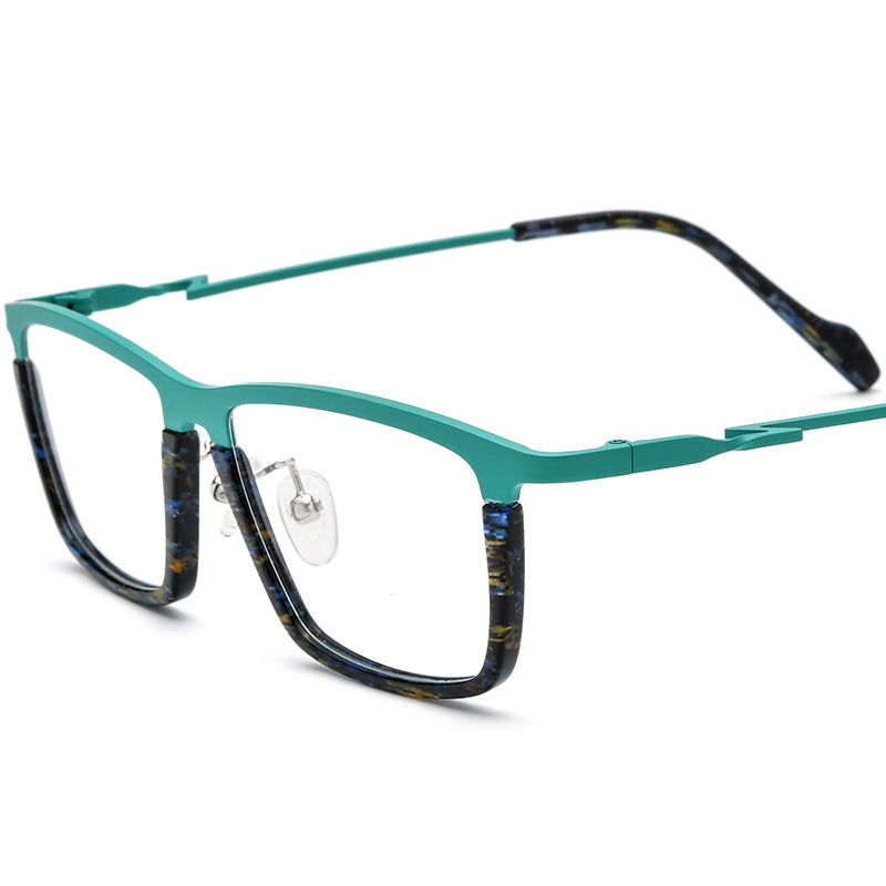 Retro Vintage Acetate Titanium Square Glasses - Matte Cyan - MCROONS
