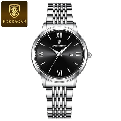 Poedagar 716 Women's Luxury Quartz Watch – Stainless Steel Band, Waterproof, Luminous, Date