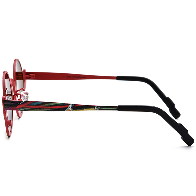 Multicolour Print Titanium Round Polarised Sunglasses - MCROONS - side view