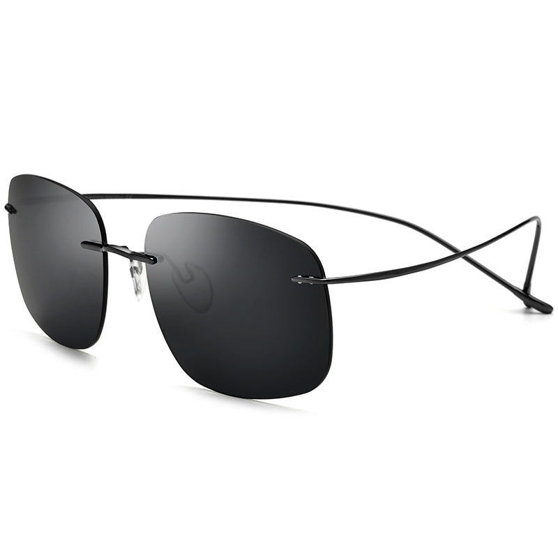 Rimless Titanium Square Polarized Sunglasses - Black Gray - MCROONS