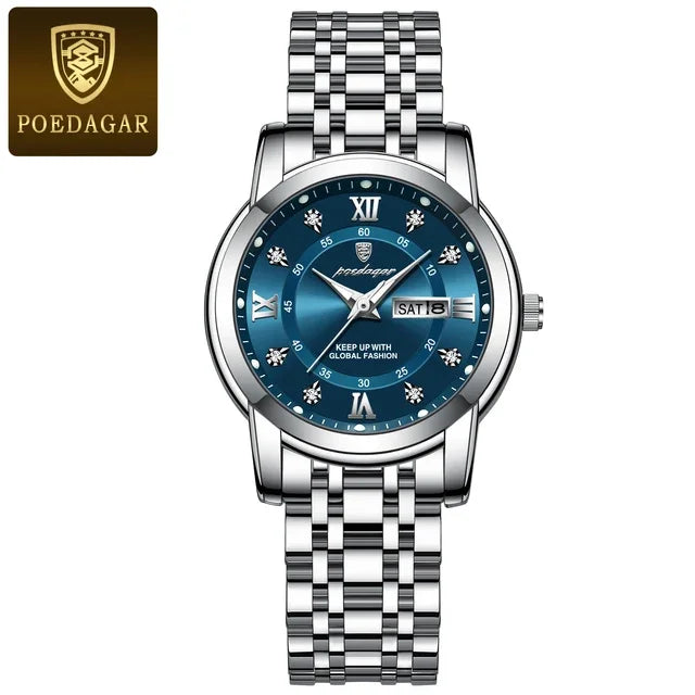 Poedagar 769 Women's Luxury Quartz Watch – Stainless Steel Band, Waterproof, Luminous, Date