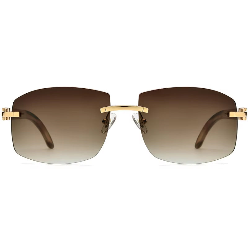 Mottled Buffalo Horn Rimless Square Sunglasses - MCROONS - Black White Horn