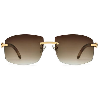 Mottled Buffalo Horn Rimless Square Sunglasses - MCROONS - Black White Horn