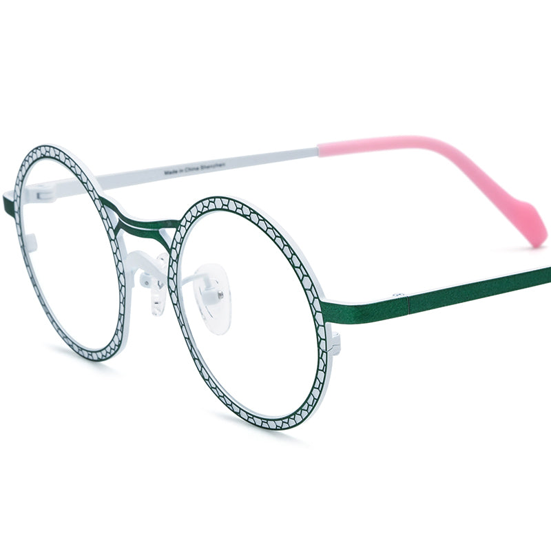 Matte Titanium Round Optical Glasses Frame Fashion - Matte White Green - MCROONS