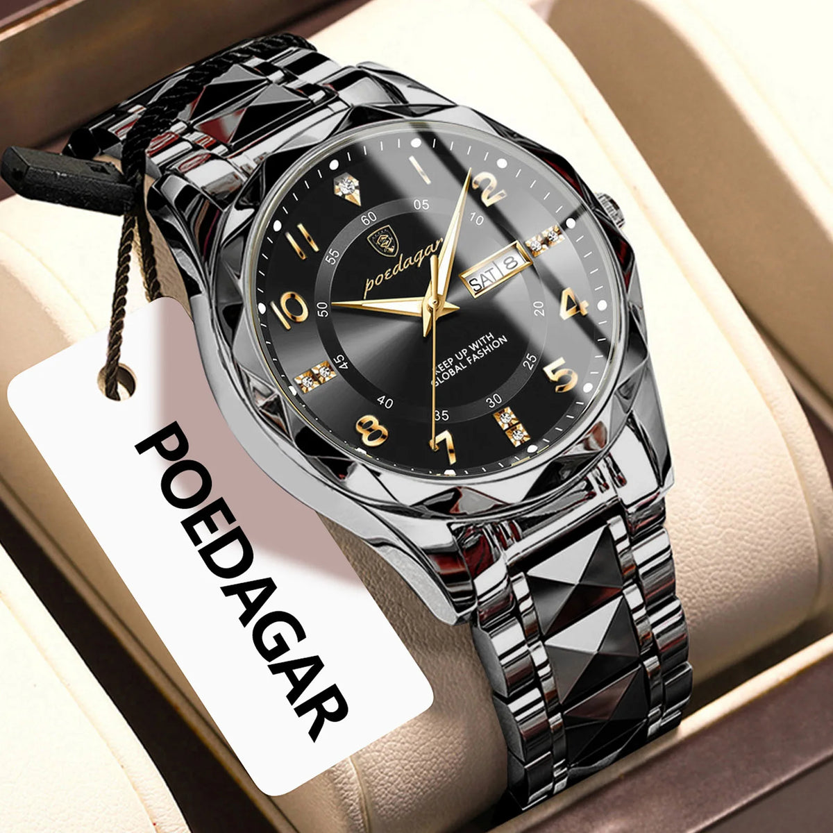 Poedagar 858 Men's Luxury Quartz Watch – Stainless Steel Band, Waterproof, Luminous, Date