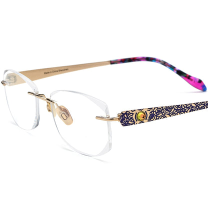 Wire Titanium Rimless Optical Glasses Diamond Trim - MCROONS - Purple