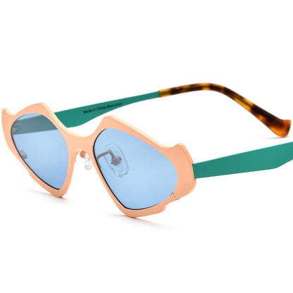 Colourful Titanium Cat Eye Polarised Sunglasses Lightweight - Orange Cyan - MCROONS