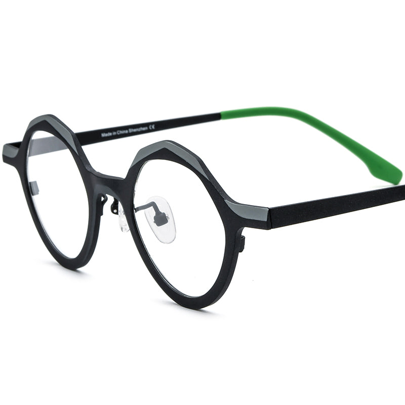 Colourful Titanium Octagon Optical Glasses Frame Vintage - MCROONS - Matte Black Frame