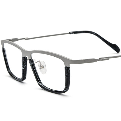 Retro Vintage Acetate Titanium Square Glasses - Matte Gray - MCROONS