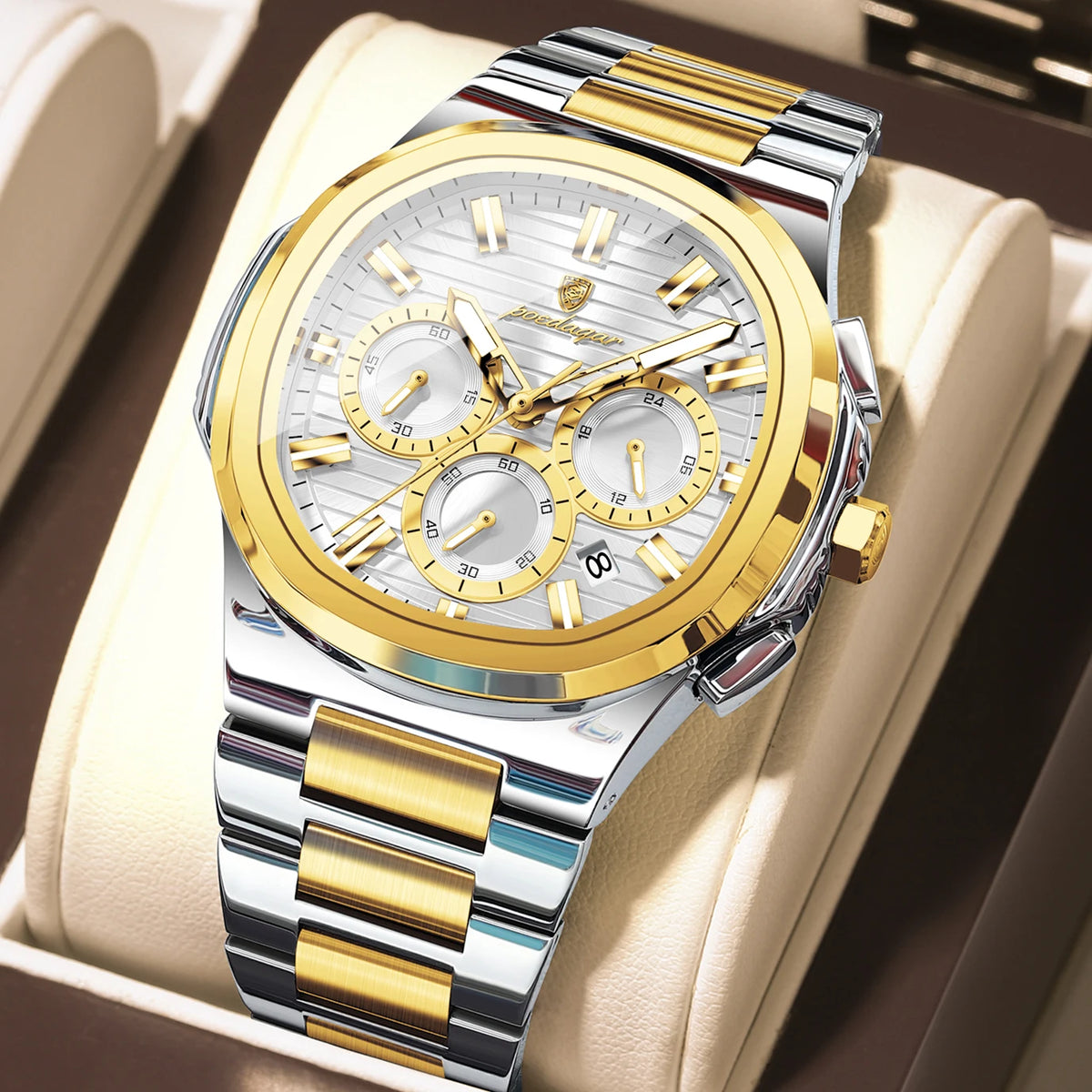 Poedagar 834 Men's Luxury Chronograph Quartz Watch – Stainless Steel Band, Waterproof, Luminous, Date